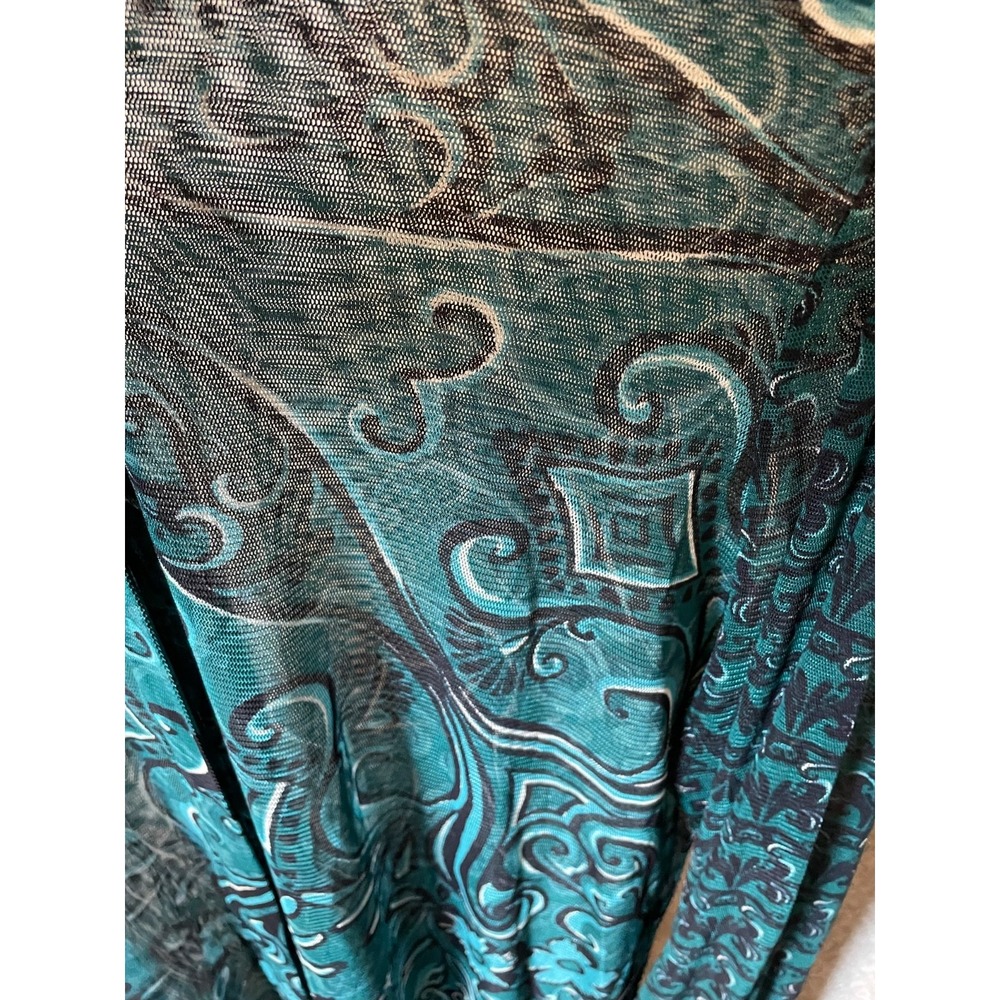 Karen Kane Sheer‎ Tunic Top Womens Size 12/14 Green Floral Button Up Longsleeve - Picture 9 of 9